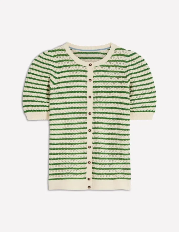 Dot Pointelle Cardigan Green Stripe Dot Pointelle Cardigan Green Stripe