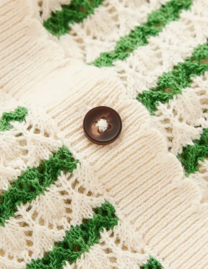 Dot Pointelle Cardigan Green Stripe Dot Pointelle Cardigan Green Stripe