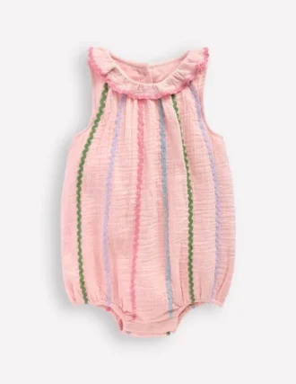 Double Cloth Bubble Romper Chalk Pink Multi Ric Rac