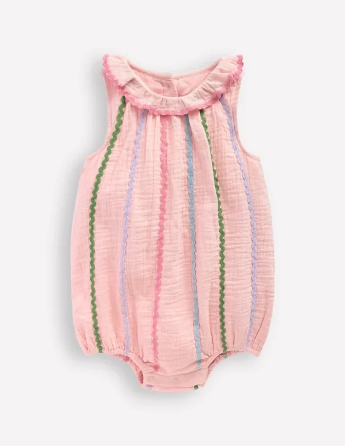 Double Cloth Bubble Romper Chalk Pink Multi Ric Rac Double Cloth Bubble Romper Chalk Pink Multi Ric Rac