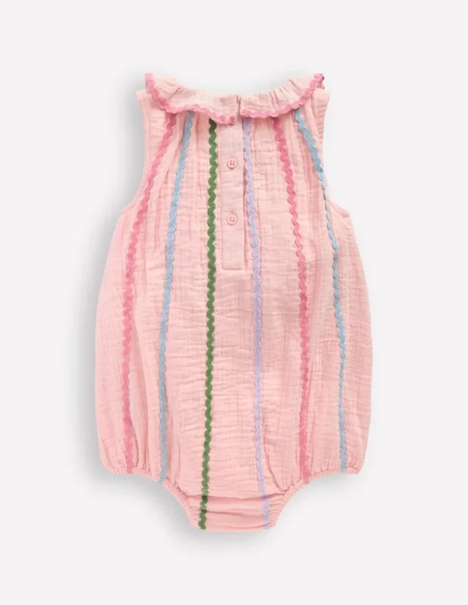 Double Cloth Bubble Romper Chalk Pink Multi Ric Rac Double Cloth Bubble Romper Chalk Pink Multi Ric Rac