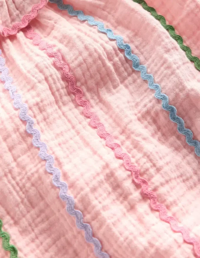 Double Cloth Bubble Romper Chalk Pink Multi Ric Rac Double Cloth Bubble Romper Chalk Pink Multi Ric Rac