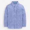 Double Cloth long Sleeve Shirt Blue Stripe and Gingham Double Cloth long Sleeve Shirt Blue Stripe and Gingham