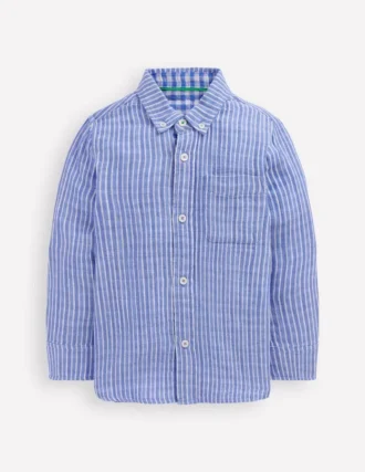 Double Cloth long Sleeve Shirt Blue Stripe and Gingham