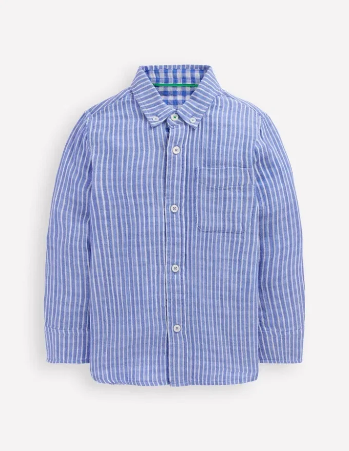 Double Cloth long Sleeve Shirt Blue Stripe and Gingham Double Cloth long Sleeve Shirt Blue Stripe and Gingham