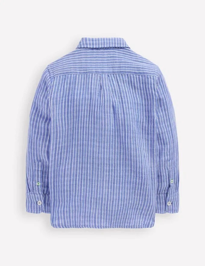 Double Cloth long Sleeve Shirt Blue Stripe and Gingham Double Cloth long Sleeve Shirt Blue Stripe and Gingham