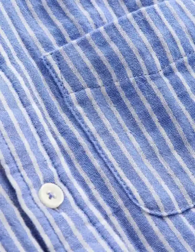 Double Cloth long Sleeve Shirt Blue Stripe and Gingham Double Cloth long Sleeve Shirt Blue Stripe and Gingham