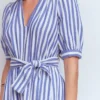 Double Cloth Puff Sleeve Dress Blue Ivory Stripe Double Cloth Puff Sleeve Dress Blue Ivory Stripe
