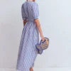 Double Cloth Puff Sleeve Dress Blue Ivory Stripe Double Cloth Puff Sleeve Dress Blue Ivory Stripe