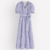 Double Cloth Puff Sleeve Dress Blue Ivory Stripe Double Cloth Puff Sleeve Dress Blue Ivory Stripe