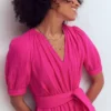 Double Cloth Puff Sleeve Dress Bright Pink Double Cloth Puff Sleeve Dress Bright Pink