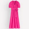 Double Cloth Puff Sleeve Dress Bright Pink Double Cloth Puff Sleeve Dress Bright Pink