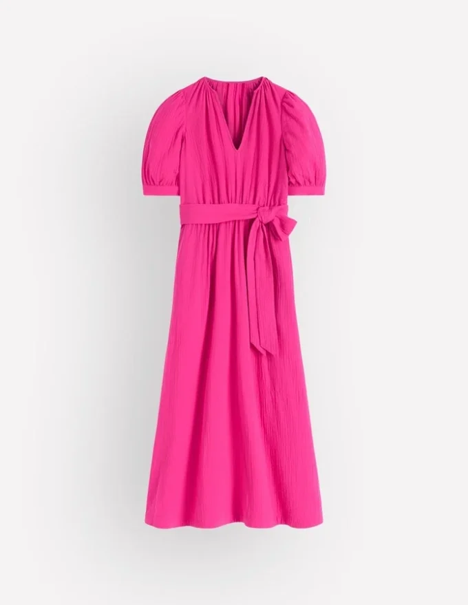 Double Cloth Puff Sleeve Dress Bright Pink Double Cloth Puff Sleeve Dress Bright Pink
