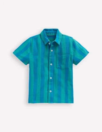 Double Cloth Shirt Green and Blue Stripe