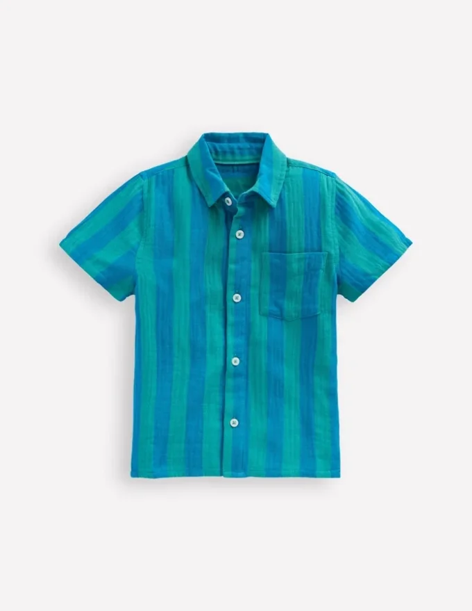Double Cloth Shirt Green and Blue Stripe