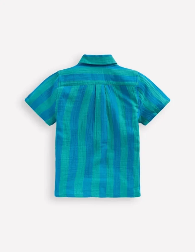 Double Cloth Shirt Green and Blue Stripe