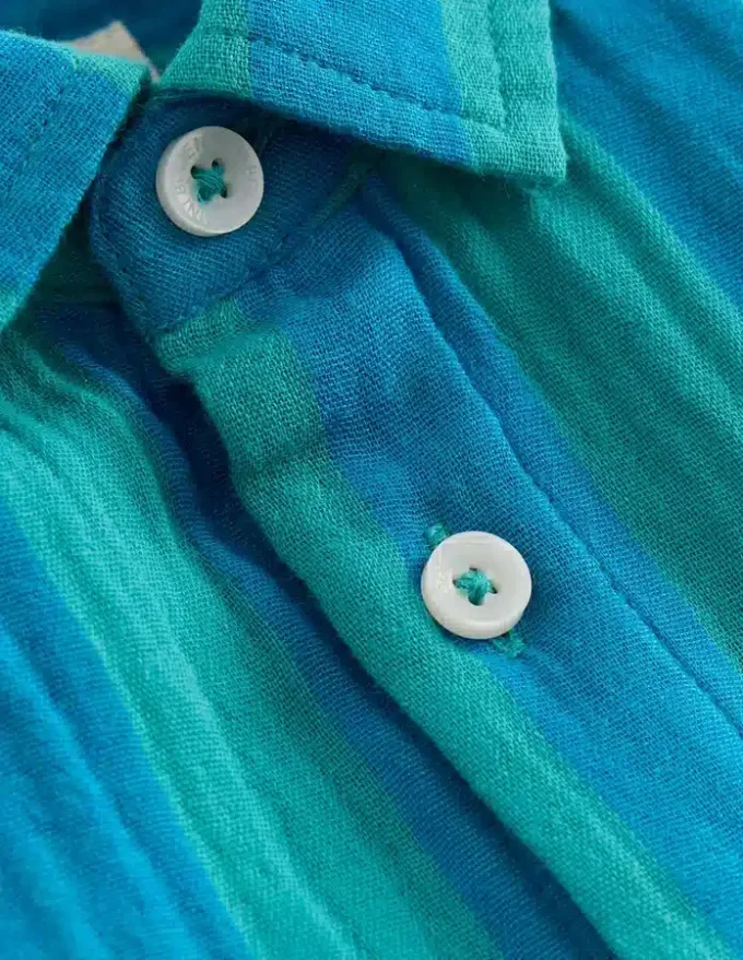 Double Cloth Shirt Green and Blue Stripe
