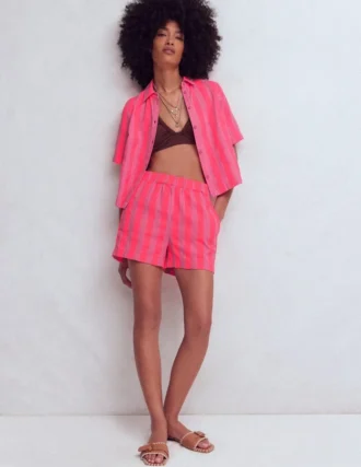 Double Cloth Shirt Pink, Neon Coral Mid Stripe