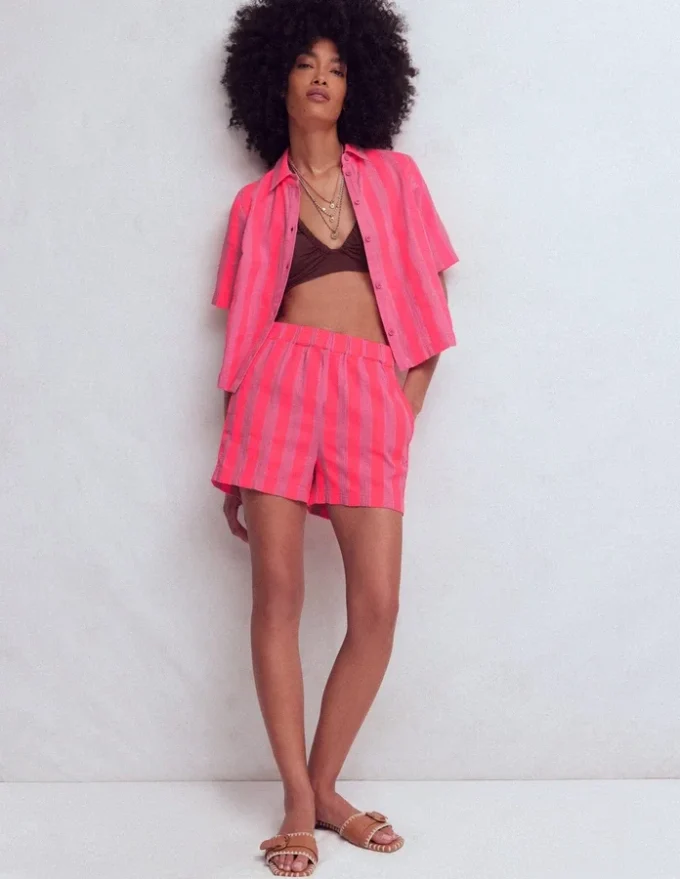 Double Cloth Shirt Pink, Neon Coral Mid Stripe Double Cloth Shirt Pink, Neon Coral Mid Stripe