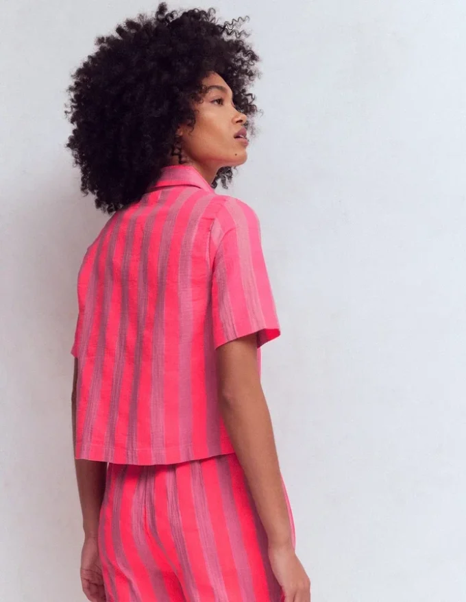 Double Cloth Shirt Pink, Neon Coral Mid Stripe Double Cloth Shirt Pink, Neon Coral Mid Stripe