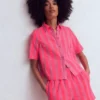 Double Cloth Shirt Pink, Neon Coral Mid Stripe Double Cloth Shirt Pink, Neon Coral Mid Stripe