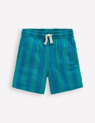 Double Cloth Shorts Green and Blue Stripe