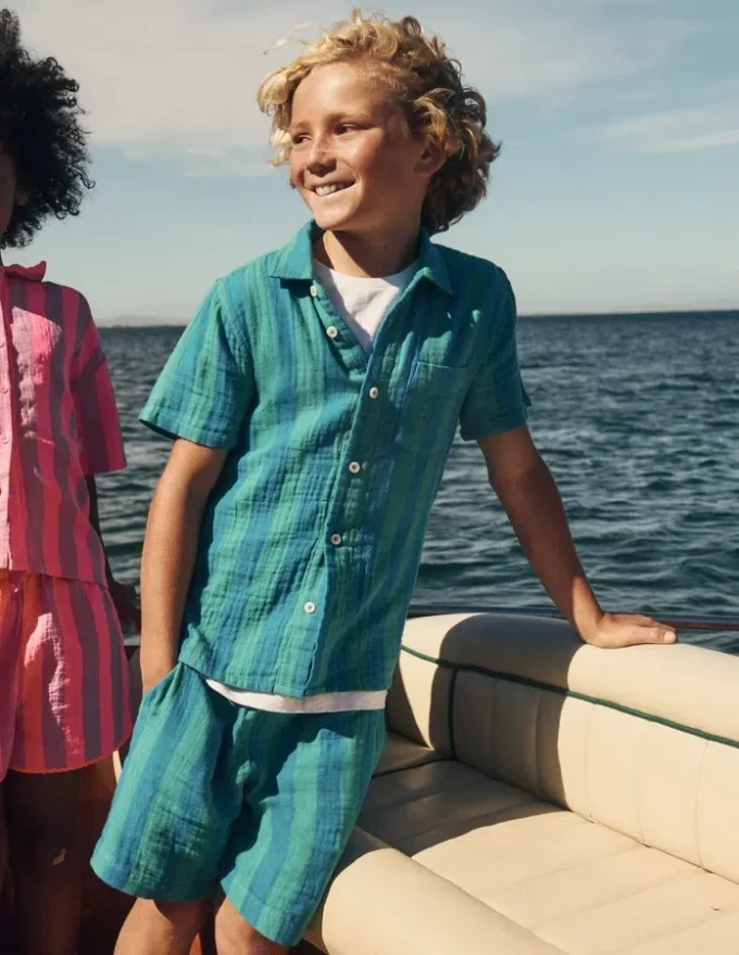 Double Cloth Shorts Green and Blue Stripe Double Cloth Shorts Green and Blue Stripe