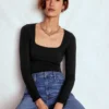 Double Layer Square Neck Top Black Double Layer Square Neck Top Black