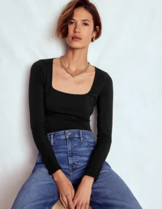 Double Layer Square Neck Top Black