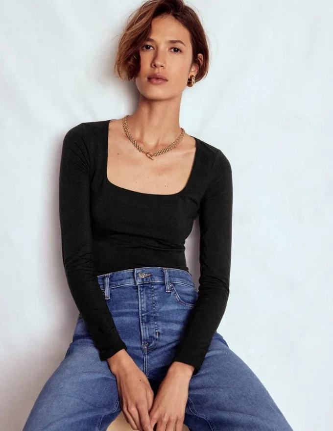 Double Layer Square Neck Top Black Double Layer Square Neck Top Black
