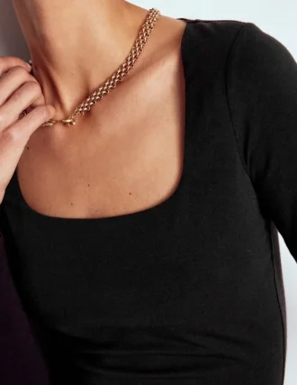 Double Layer Square Neck Top Black