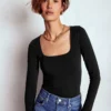 Double Layer Square Neck Top Black Double Layer Square Neck Top Black