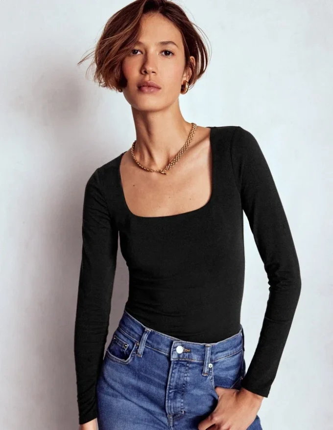 Double Layer Square Neck Top Black Double Layer Square Neck Top Black