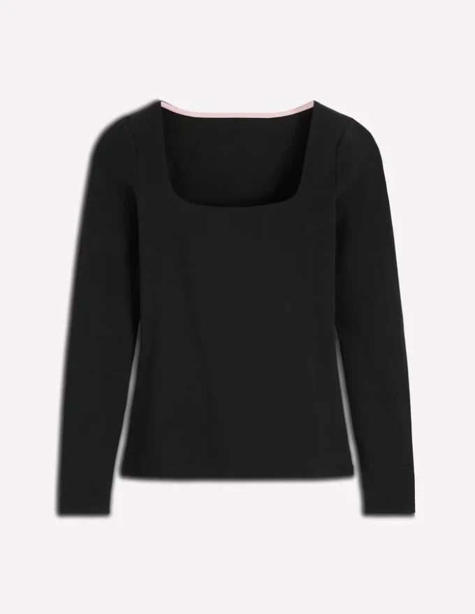 Double Layer Square Neck Top Black Double Layer Square Neck Top Black