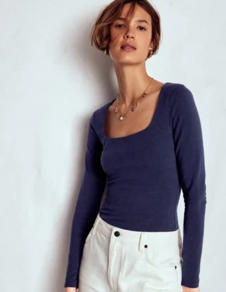 Double Layer Square Neck Top Navy