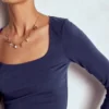 Double Layer Square Neck Top Navy Double Layer Square Neck Top Navy