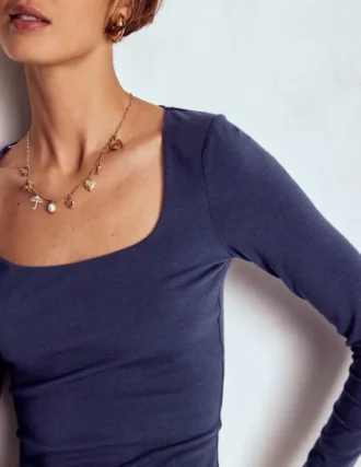 Double Layer Square Neck Top Navy