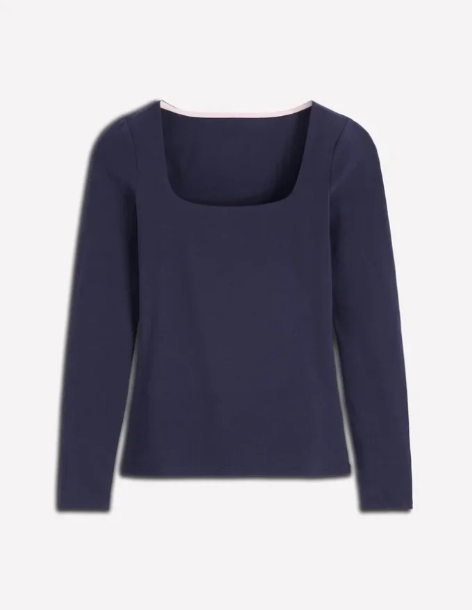 Double Layer Square Neck Top Navy Double Layer Square Neck Top Navy