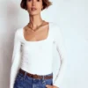 Double Layer Square Neck Top White Double Layer Square Neck Top White