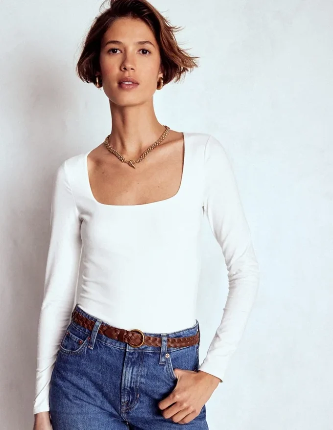 Double Layer Square Neck Top White Double Layer Square Neck Top White