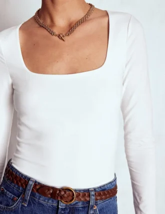 Double Layer Square Neck Top White