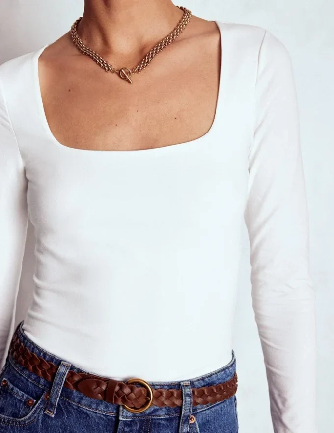 Double Layer Square Neck Top White Double Layer Square Neck Top White