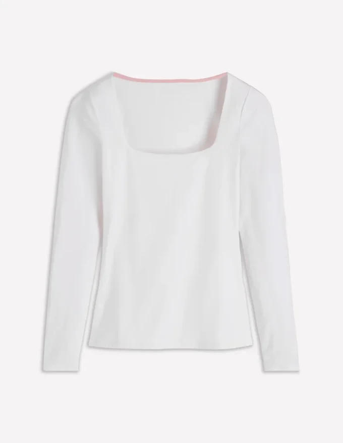 Double Layer Square Neck Top White Double Layer Square Neck Top White
