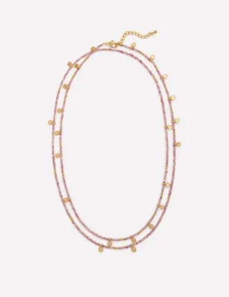 Double Strand Bead Necklace Pink