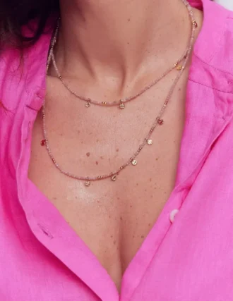 Double Strand Bead Necklace Pink