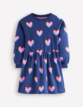 Drop Shoulder Sweat Dress Starboard Blue Love Hearts