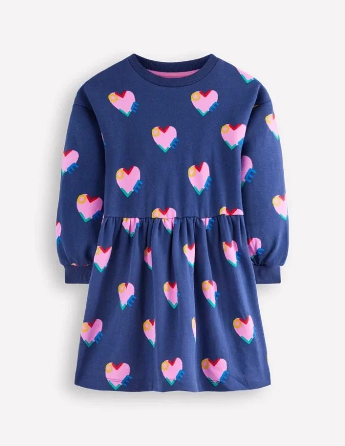 Drop Shoulder Sweat Dress Starboard Blue Love Hearts Drop Shoulder Sweat Dress Starboard Blue Love Hearts
