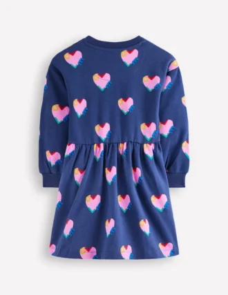 Drop Shoulder Sweat Dress Starboard Blue Love Hearts