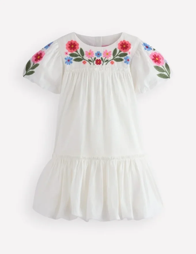 Drop Waist Bubble Dress Soft Ivory Embroidery Drop Waist Bubble Dress Soft Ivory Embroidery