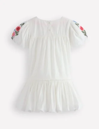 Drop Waist Bubble Dress Soft Ivory Embroidery